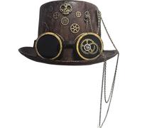 Kaeltsyn Victorian Styles Leather Top Hat with Movable Skeleton Chain | Adjustable Skeleton Chain Retros Clock Gear Breathable Lining for Cosplay Stage Props Unisex Accessory