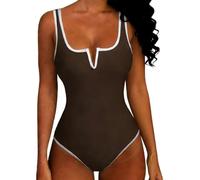 Kaeltsyn Women 1 Piece Backless V Neck Athletic Swimsuit with Briefs for Beach Swimming Seductive Single Piece Swimsuit