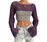 Kaeltsyn Women Bikinis Cover Pullover Crop Top Hollow-Out Crochet Long Sleeve Mesh Beachwear Down Sleep Swimwear Beachwear Shirt Swimsuit ups Bikinis Swimsuit Pullover Hollow-out