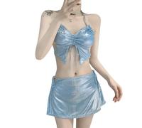 Kaeltsyn Women Butterfly Swimsuits Ladies 3 Pieces Bathing Suit Triangle Bikinis Set with Beach Skirt for Beachwear Women Thong Bikinis Set Cute Butterfly Bathing Suit Three Pieces