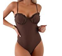 Kaeltsyn Women Push Up Swimsuit 1 Piece Swiming Costume Monkini Ruffled Trim Swimwears Adjustable Shoulder Strap Bathing Suit High Swimsuit