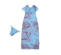 Kaeltsyn Women ' s Beach Swimwear Perspective Cover Up Sleep Long Dress Swimsuit Short Sleeve Two Pieces Beachwear Swimming Suits Female Long Swimwear Ups Set Sets for Beach Wear Sets