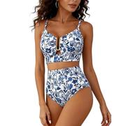 Kaeltsyn Women ' s High Waist U Cut Tankini Swimwear with Adjustable Strap and Floral Pattern for Water Activity Fun Tankini Set