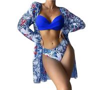 Kaeltsyn Women Three-piece Printed Soft Bag Adjustable Spaghetti Straps Bathing Suit Beachwear High Swimwear