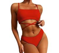 Kaeltsyn Women Two Pieces Swimsuit Lady Spaghetti Straps Bikinis Set Female Color High Bathing Suit for Vacations Lady Criss Cross Bathing Suits Womens High Swimsuits Two Pieces Swimwear