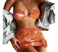 Kaeltsyn Womens 3Piece-Bikini Set with Mesh-Beach Skirt High Cut Swimsuits Bathing Suit for Swimwear Three Piece Suits for Women Three Piece Suits with Shorts