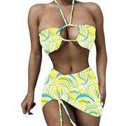 Kaeltsyn Womens 3Piece-Bikini Set with Mesh-Beach Skirt High Cut Swimsuits Bathing Suit for Swimwear Three Piece Suits for Women Three Piece Suits with Shorts