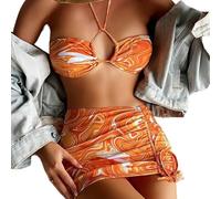 Kaeltsyn Womens 3Piece-Bikini Set with Mesh-Beach Skirt High Cut Swimsuits Bathing Suit for Swimwear Three Piece Suits for Women Three Piece Suits with Shorts
