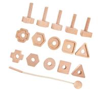 Kaeltsyn Wood Nut and Screw Set Threading Toy Geometric Shape Cognitive for Kindergarten Toddler Fine Motor Skill Exercise Hand Eye Coordination