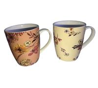 Kaemingk 2 x Country Garden Floral Tea, Coffee Mug - Cream, Orange, Pink - 10 cm