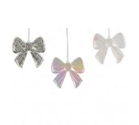 Kaemingk Bow Tree Decoration (Pack Of 3) Silver/transparent (8.3Cm X 9Cm X 0.5Cm)