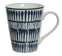 Kaemingk Ceramic Tea/Coffee/Hot Chocolate Mug/Cup - French Blue & White Abstract Linear Pattern - 10 cm