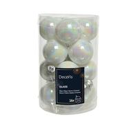 Kaemingk Christmas Baubles Glass 35 mm x 16 Pieces Small Christmas Tree Baubles White Iridescent Mother of Pearl