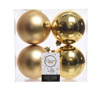Kaemingk Christmas Tree Baubles, Shatterproof, Mixed Shiny & Matt Gold - 100mm - 4 Pack
