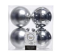 Kaemingk Christmas Tree Baubles, Shatterproof, Mixed Shiny & Matt Silver - 100mm - 4 Pack