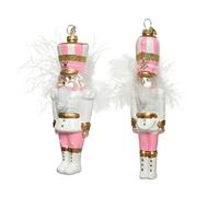Kaemingk Christmas Tree Decoration Glass Nutcracker Thick or Thin 1 Piece Assorted 16 cm Christmas Baubles White Pink
