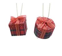Kaemingk Gift Box/Parcel Shaped Christmas Tree Decorations/Ornaments/Baubles - Set Of 2 - Red and Gold Tartan