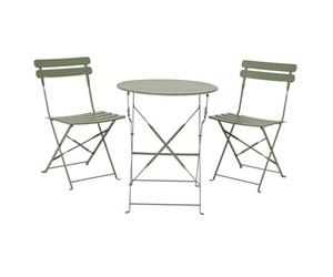 Kaemingk Helsingborg Steel Folding Bistro Set In Sage Green Garden Furniture - 60Cm Diameter Table