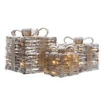 Kaemingk Light Up Christmas Gift Present Boxes - Under Tree Decorations - Snowy Wicker
