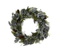 Kaemingk Modern Christmas Wreath Silver Leaves And Pinecones - Large 40Cm