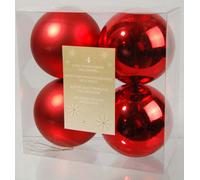Kaemingk Pack Of 4 100mm Shatterproof Plain Red Christmas Baubles