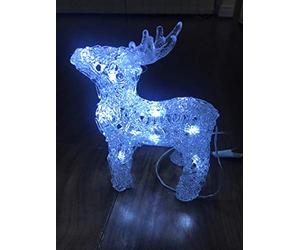 Kaemingk Reindeer LED Acrylic Figures Cool White 24cm 9.4inch LED Light Battery Operated with Timer