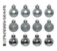 Kaemingk Set of 14 - Mini Matt/Shiny/Glitter Christmas Tree Baubles Mix in Tube - 3cm (Silver)