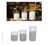 Kaemingk Set of 3 White LED Candles glass battery operated indoor lights - 17.5 cm x 10 cm