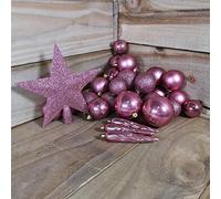 Kaemingk Set of 33 Baubles PVC with Star Tips Shatterproof Christmas Tree Decoration Dusky Pink
