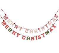 Kaemingk Shabby Chic Fabric Christmas Banner/Garland Red Green Vintage Country Style Decoration - MERRY CHRISTMAS Message - 170cm