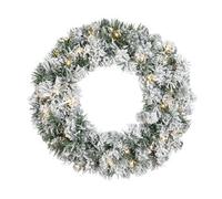 Kaemingk Snowy Green Lit Christmas Door Wreath - Warm White Leds - 50Cm Diameter
