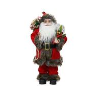 Kaemingk Traditional standing santa - father christmas figure - 30cm christmas figurine - plain red fur trim coat holding sack and canadian snowshoes - indoor standing santa decoration.