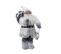 Kaemingk Traditional standing santa - father christmas figure - 30cm christmas figurine - white and grey fur trim coat holding lantern - indoor standing santa decoration.