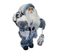 Kaemingk Traditional standing santa - father christmas figure - 45cm christmas figurine - white and grey fur trim coat holding lantern - indoor standing santa decoration.