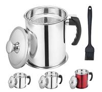 Kaeml 2.2L,74 FL OZ Bacon Grease Container With Strainer,Oil Storage Container for Kitchen,Filtered Oil Jug With Lid and Easy Grip Handle for Storing Meat Frying Oil and Cooking Oil