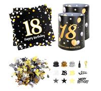 Kaempe 18th Birthday Decorations, 20 Black & Gold Napkins + 12 Lanterns + 100 Confetti, Happy 18th Birthday Party Supplies