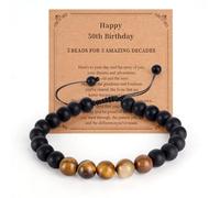 Kaempe 50th Birthday Gifts Men,Mens Beaded Bracelet With Birthday Card And Box,Mens 50th Birthday Gifts For Dad Grandfather Brother Friend,Tiger Eye Stone Bracelet Mens jewellery,Presents For Men