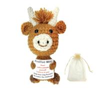 Kaempe Highland Cow Gifts,Positive Crochet Animals With Encouragement Card,Cute Crocheted Highland Cow Doll,Emotional Support Gift For Friends, Family, Comes With Storage Bag