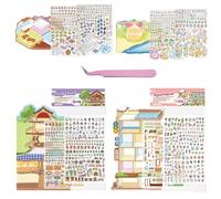 kaensc 4 Sets DIY 3D House Stickers,Fun 3D Stickers Scenes Make Your Own Warm Room Rainbow Fairyland Chocolate Factory,Cute Cartoon DIY Scene Stickers for Adult Relief Stress Pass The Time