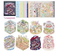 kaensc DIY 3D Stickers Scenes 8 Sets with Tweezers,Fun Cartoon 3D DIY House Stickers Make Your Own Warm Home Gothic Wedding Church Barbecue Store for Adult Relief Stress Pass The Time