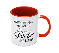 Kaenue As for Me My House We Will Serve The Lord 11oz Red Ceramic Coffee Mug, Religious Inspirational Quote Handled Mug
