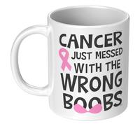 Kaenue Breast Cancer Survivor Awareness Ceramic Coffee Mug White 11oz, Cancer Just Messed with The Wrong Boobs Novelty Tea Cup
