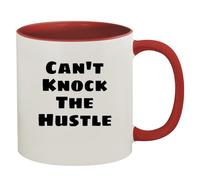 Kaenue Can't Knock The Hustle 11oz Red Colored Inside & Handle Ceramic Coffee Mug, Motivational Quote Handled Mug