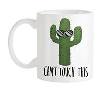 Kaenue Can't Touch This White Cactus Succulent Ceramic Coffee Mug 11 Oz, Double Sided Print, Plant Pun Novelty Cup