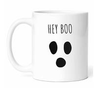 Kaenue Hey Boo Mug - Halloween Ghost Coffee Cup 11 Ounces Ceramic Mug, Double Sided Print, Adorable Ghost Design, Novelty Cup for Halloween Parties and Trick Or Treat