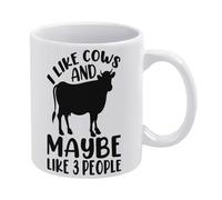 Kaenue I Like Cows and Maybe Like 3 People Ceramic Coffee Mug 11oz, Comfortable Hold Novelty Tea Cup, Birthday Gift for Men Women Wife Husband Daughter Friends