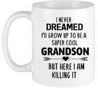 Kaenue I Never Dreamed I'd Grow Up to Be A Cool Grandson But Here I Am Killing It Ceramic Coffee Mug 11oz, Novelty Tea Cup, Christmas Thanksgiving Halloween Family Friend Gift