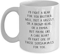 Kaenue I Would Fight A Bear for You Brother White Ceramic Coffee Mug 11 Oz, Double Sided Print, Sibling Gag Novelty Cup