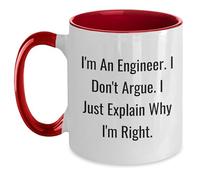 Kaenue I'm an Engineer I Don't Argue I Just Explain Why I'm Right Two Tone 11oz Ceramic Coffee Mug, Engineer Inspirational Quote Handled Mug