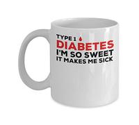 Kaenue I'm SO Sweet IT Makes ME Sick Type 1 Diabetes Ceramic Coffee Mug White 11oz, White Print with Handle Novelty Tea Cup, Diabetes Humor Gift